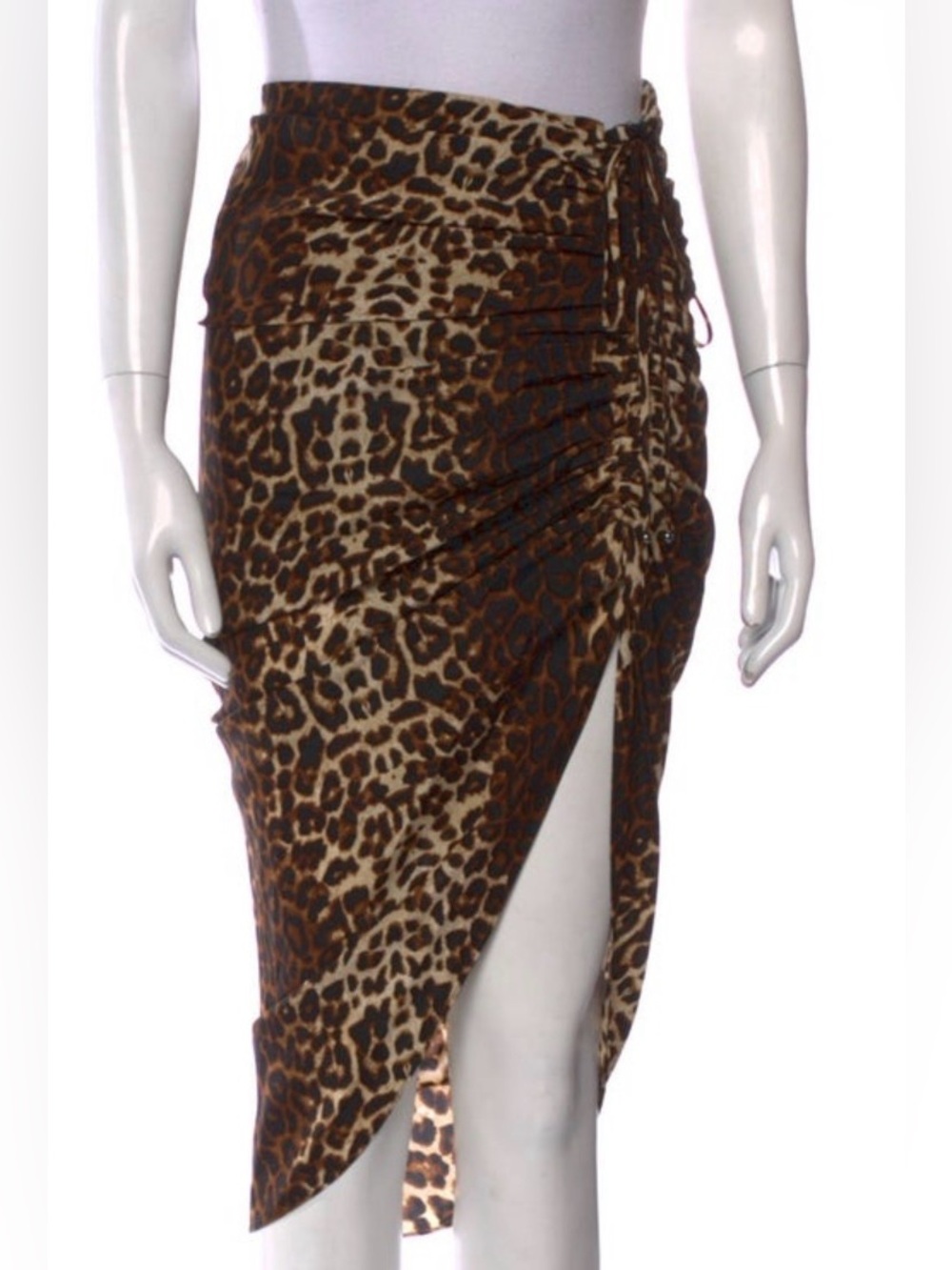 Veronica Beard Leopard-Print Ruched Silk Skirt Sz.0